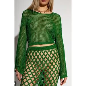 Cult Gaia Catherine Openwork Crochet Mesh Hoodie Top Cover-Up Small Green